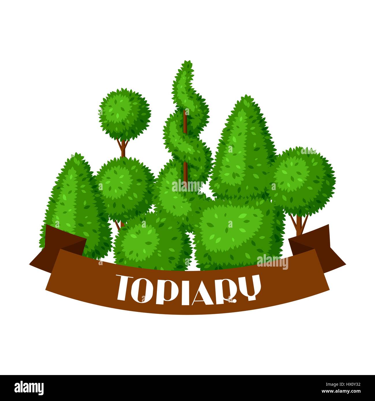 Topiaria da legno di bosso piante da giardino. Sfondo con alberi decorativi Illustrazione Vettoriale