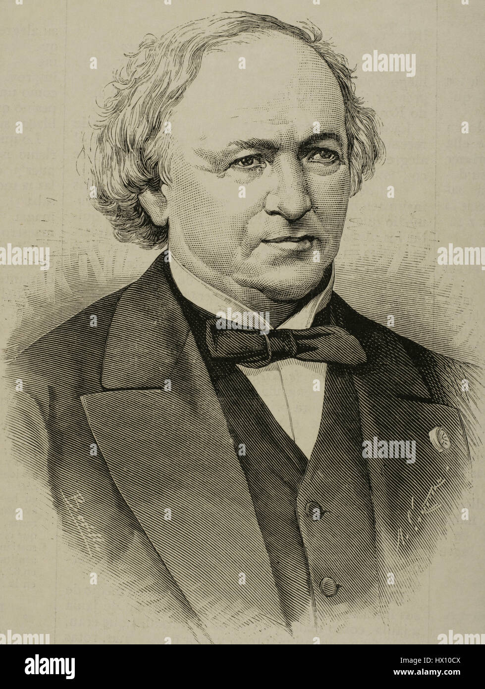 Jean Baptiste André Dumas (1800-1884). Chimico francese. Ritratto. Incisione di Arturo Carretero. 'La Ilustracion Española y Americana ", 1884. Foto Stock