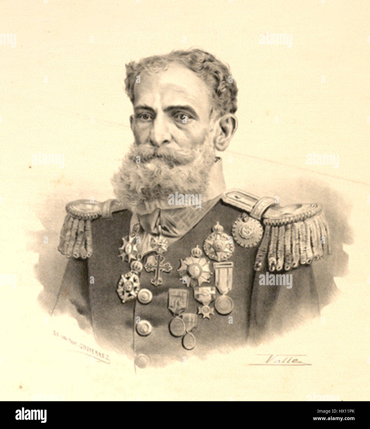 Un ritratto del maresciallo Deodoro da Fonseca, dipinto da Valle, cattura il capo militare che divenne il primo presidente del Brasile dopo aver guidato il colpo di Stato del 1889. Il dipinto enfatizza la sua statura come figura chiave nella storia brasiliana durante la fine del XIX secolo. Foto Stock