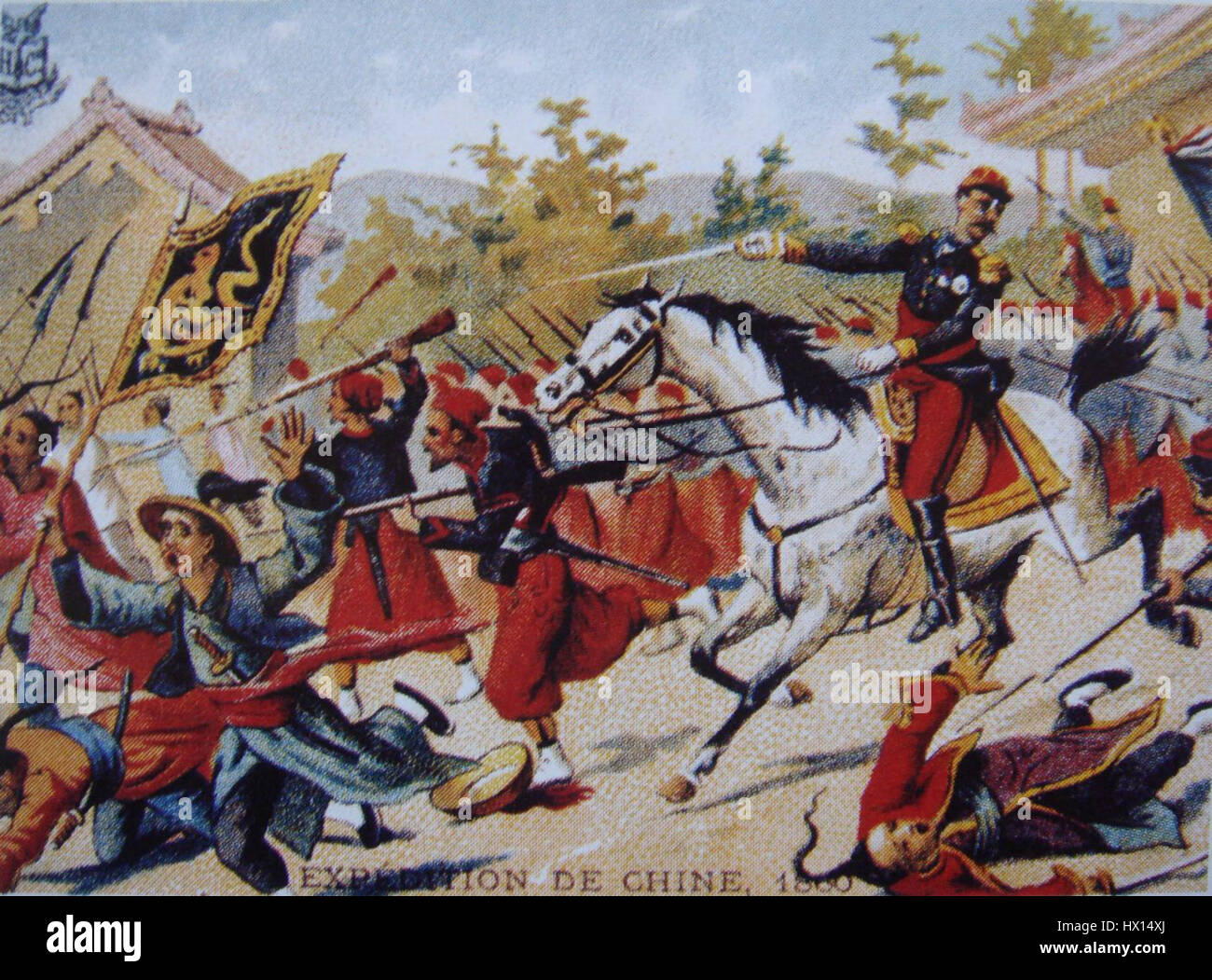 Questo dipinto raffigura la campagna militare del 1860 condotta dal cugino Montauban, un generale francese, che mostra i momenti chiave della campagna. Illustra i movimenti strategici, le battaglie e il ruolo di Montauban nella storia militare francese durante questo periodo. Foto Stock