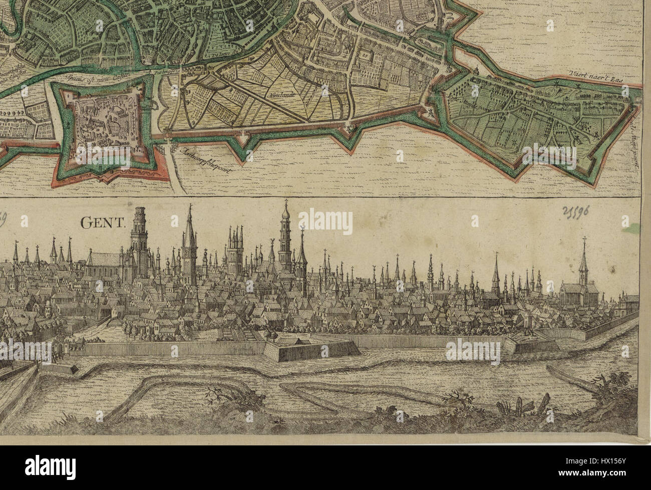 Mappa di Gand da Johann Michael Probst, dettaglio (6) Foto Stock