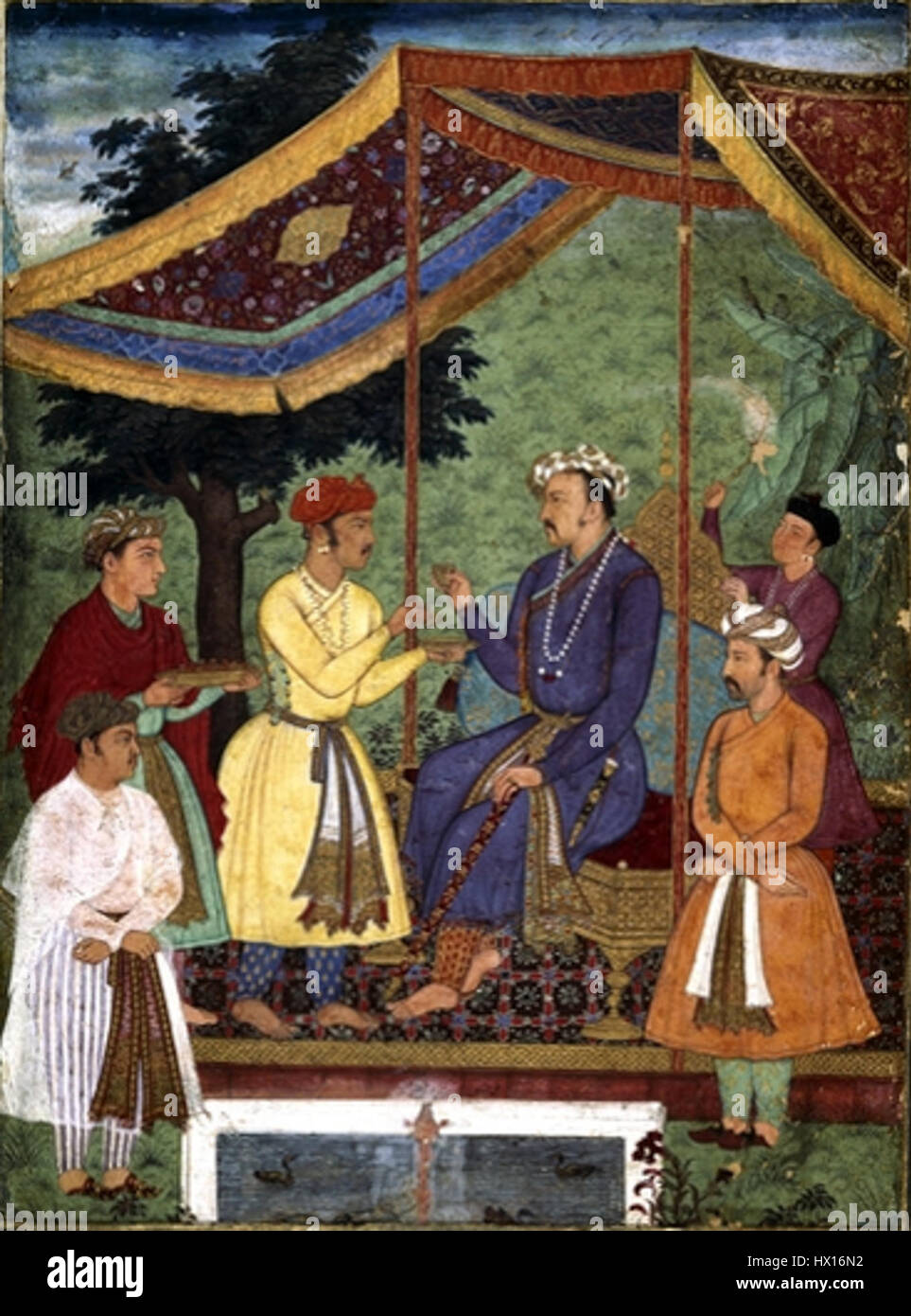 L'imperatore Jahangir riceve i suoi due figli, un album la pittura a tempera su carta, c 1605 06 Foto Stock