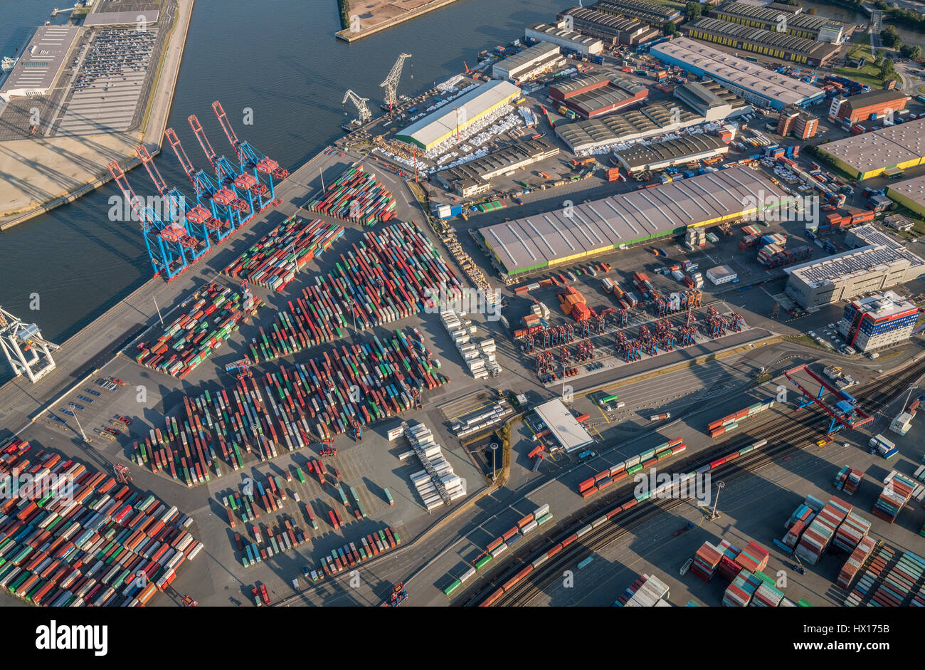 Germania, Amburgo, vista aerea del terminal per container Tollerort Foto Stock
