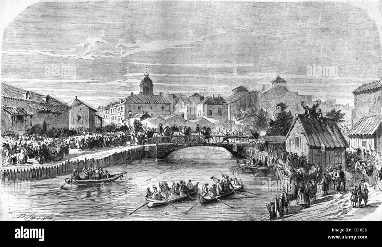 Questa scena storica raffigura l'ingresso del re Carlo i a Bucarest il 10 maggio 1866. Carol i, il primo re di Romania, ha svolto un ruolo fondamentale nella modernizzazione e nella formazione dello Stato della Romania. Il suo arrivo nella capitale segna un momento significativo nella storia rumena durante il XIX secolo. Foto Stock