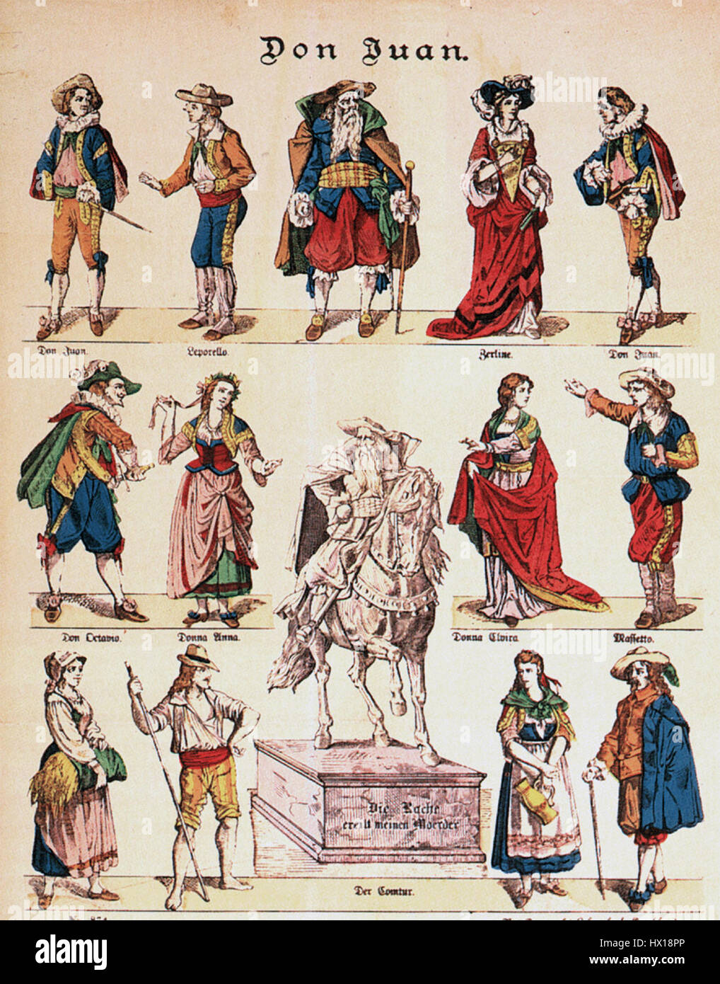 I costumi di Don Juan sono associati ai ritratti teatrali del leggendario seduttore, Don Juan. Questi costumi riflettono i tratti drammatici e carismatici del personaggio, in genere con abiti eleganti e aristocratici del periodo in cui è ambientato il dramma, spesso sottolineando opulenza e fascino. Foto Stock