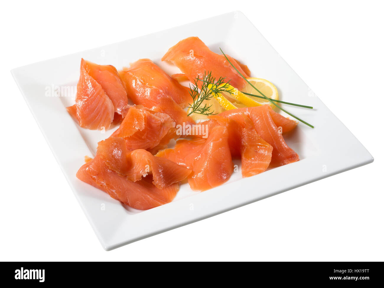 Salmone affumicato su un vassoio Foto Stock