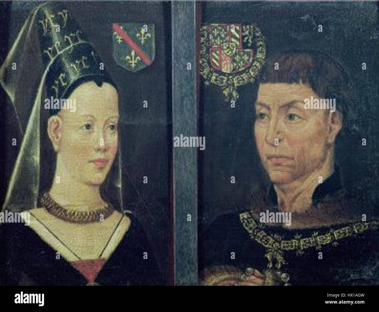 Doppio ritratto di Carlo il Temerario e Isabella di Borbone Foto Stock