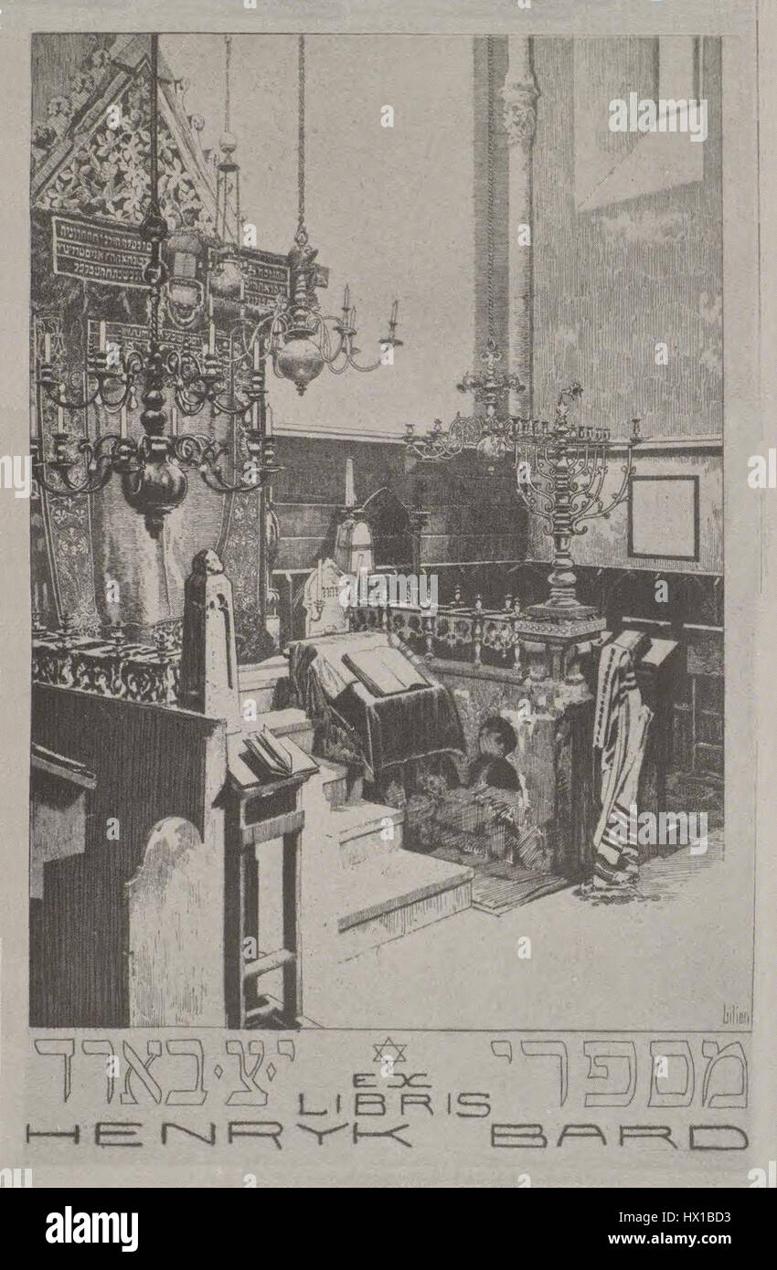 Questa ex libris è stata progettata da Henryk Bard, un artista polacco. Presenta dettagli intricati che rappresentano la biblioteca personale del proprietario, spesso incorporando simboli, motivi o ritratti per riflettere i gusti o gli interessi del proprietario. Foto Stock