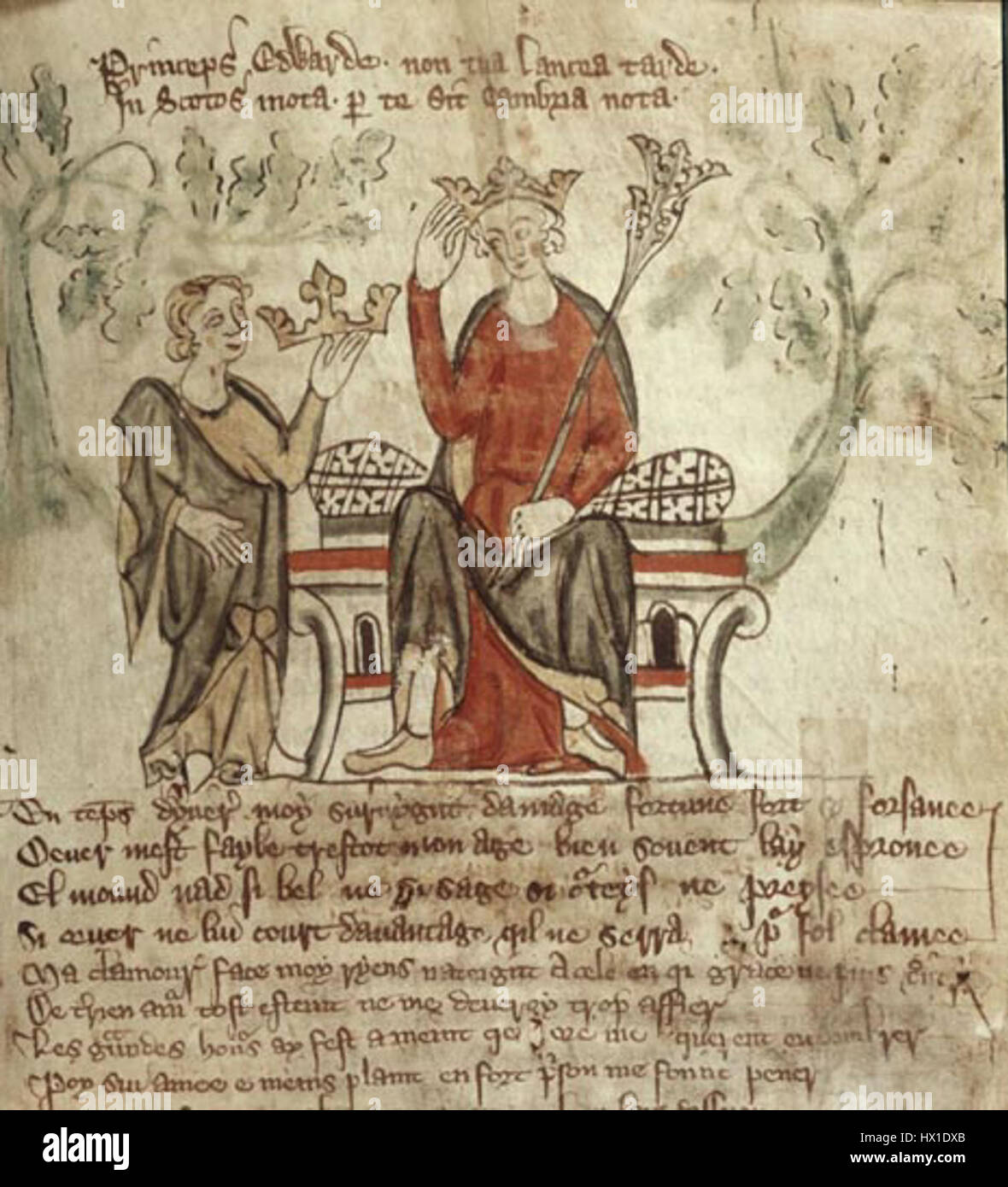 Edoardo II (1284–1327) fu re d'Inghilterra dal 1307 fino alla sua abdicazione nel 1327. Il suo regno fu segnato da conflitti politici, sconfitte militari e deposizioni, che influenzarono significativamente la storia inglese. Foto Stock