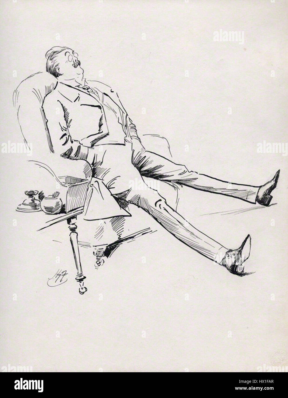 Questo ritratto di Gerald Duckworth, creato dall'artista Harry Furniss, cattura l'essenza dell'editore e uomo d'affari britannico noto per il suo lavoro nell'industria editoriale durante la fine del XIX secolo. Foto Stock