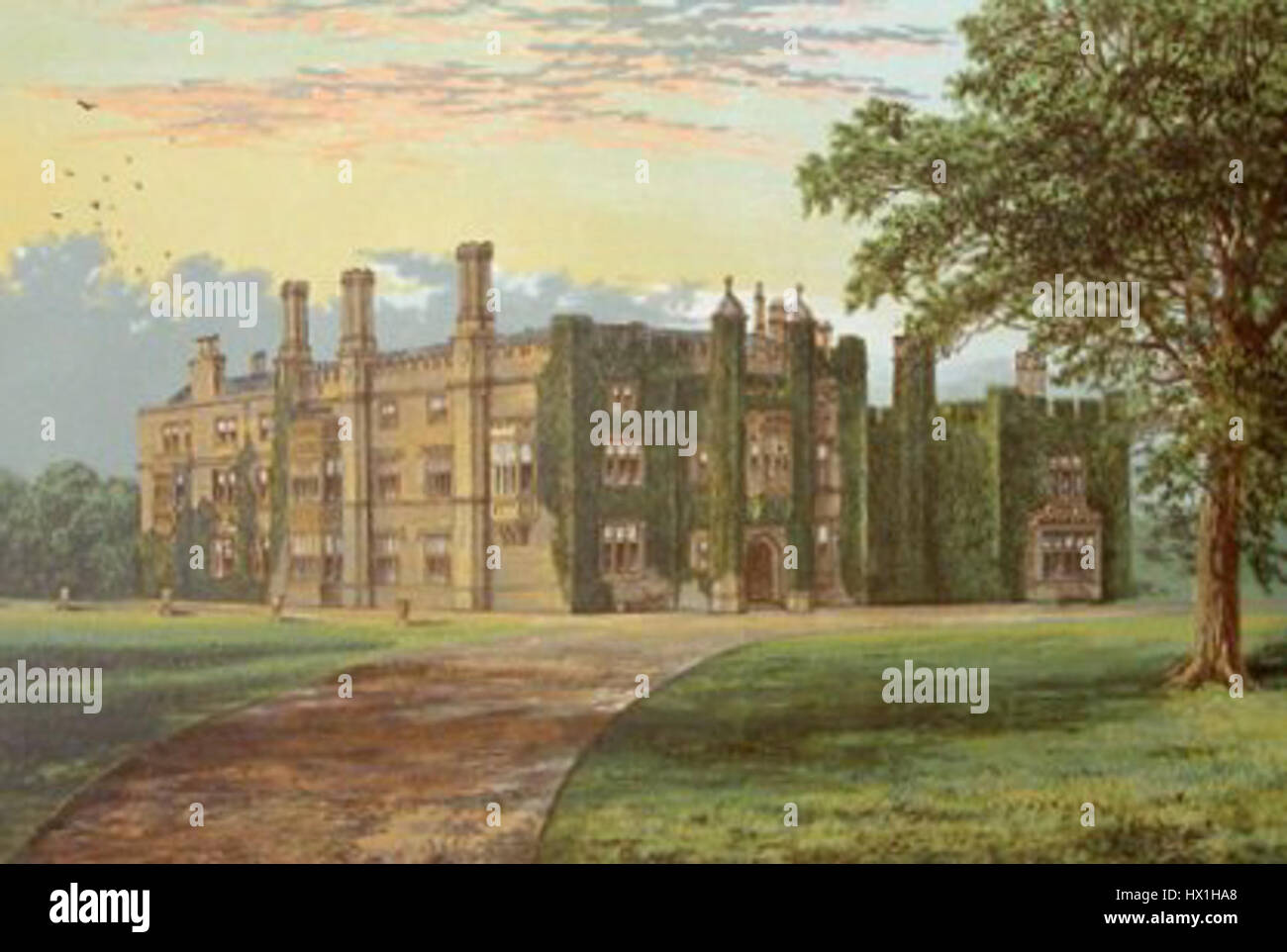 Drakelow Hall, situata in Inghilterra, era una casa signorile costruita durante l'epoca vittoriana. L'edificio, visto qui intorno al 1880, presenta stili architettonici vittoriani, con particolare attenzione alla grandezza e ai dettagli intricati. Foto Stock Drakelow Hall, situata in Inghilterra, era una casa signorile costruita durante l'epoca vittoriana. L'edificio, visto qui intorno al 1880, presenta stili architettonici vittoriani, con particolare attenzione alla grandezza e ai dettagli intricati. Foto Stock