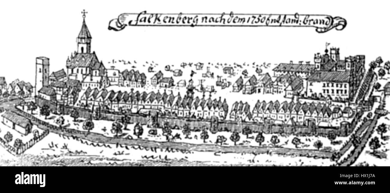 "Falkenberg nach 1750" si riferisce a un pezzo storico, forse un'opera d'arte o un design architettonico, proveniente da Falkenberg, che riflette gli stili e le tendenze culturali dopo la metà del XVIII secolo. Questo pezzo mette in evidenza i cambiamenti regionali durante questo periodo della storia europea. Foto Stock