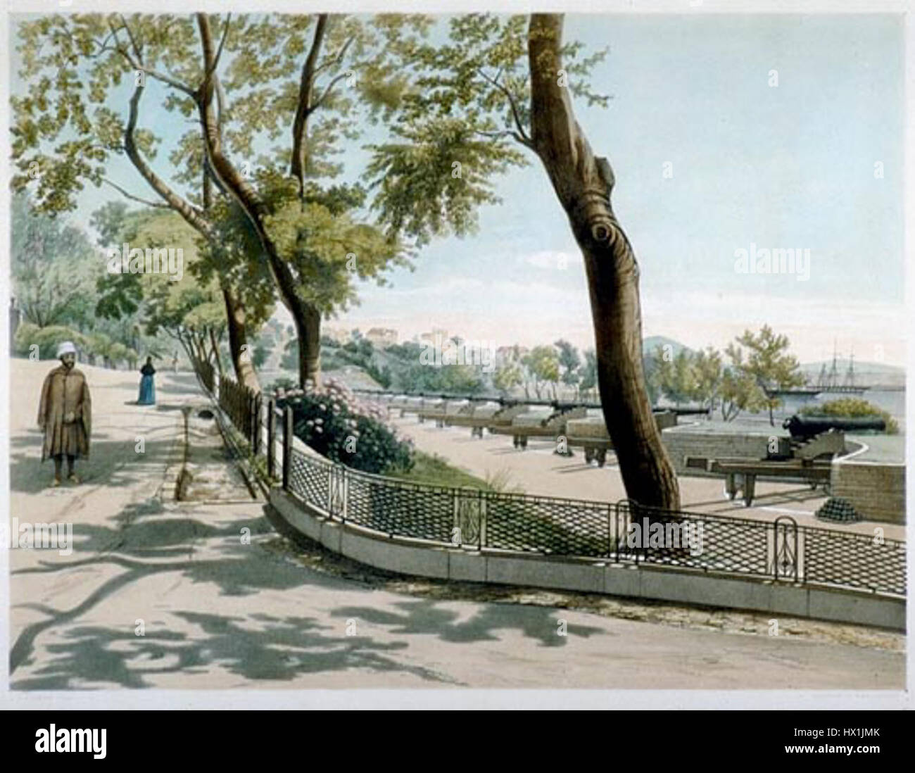 La "Garrison Library Picture Victoria Battery" si riferisce probabilmente a un'immagine storica della Garrison Library situata nella Victoria Battery, un sito di importanza militare. Il quadro riflette l'architettura e la storia militare. Foto Stock