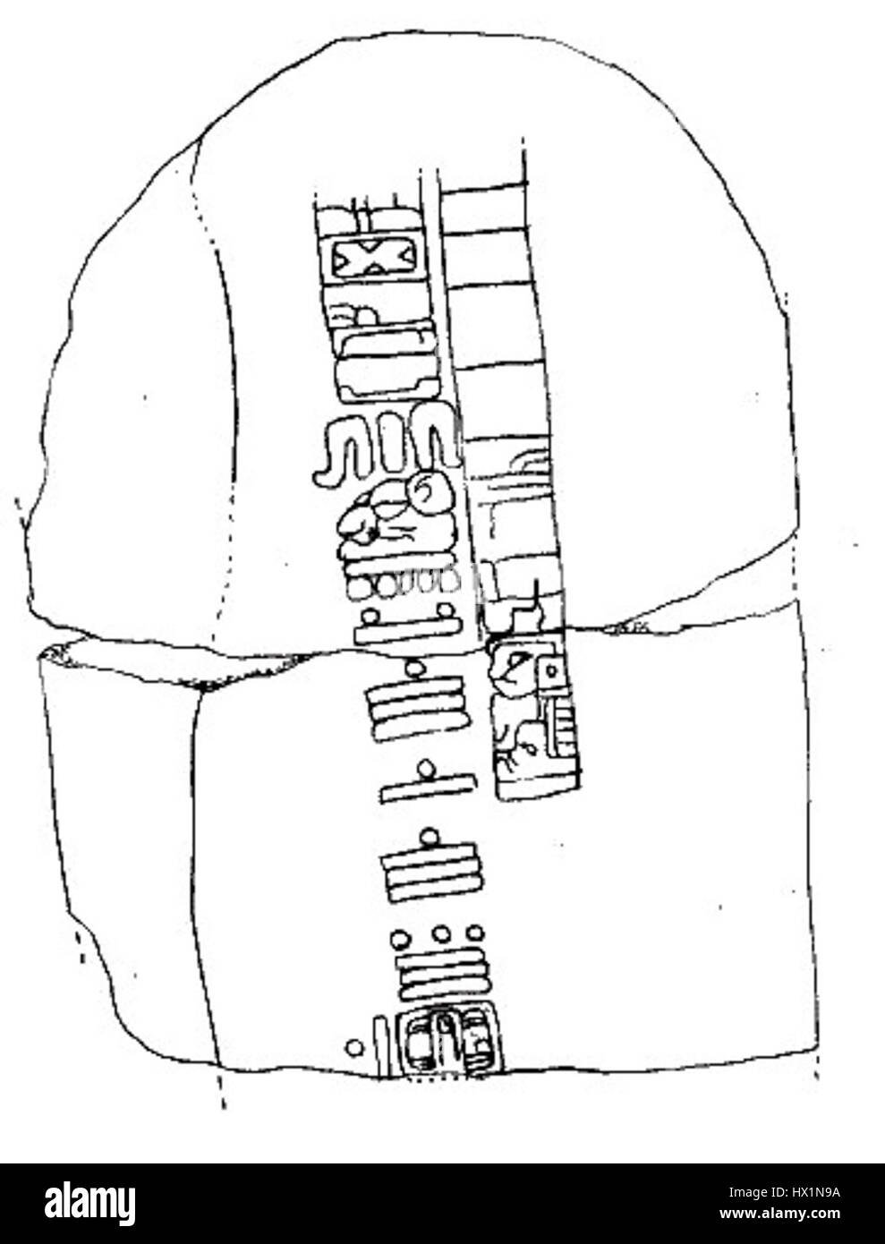 Questo manufatto proveniente da Tres Zapotes, un sito archeologico significativo in Messico, è probabilmente un'importante opera d'arte precolombiana. Riflette l'arte delle antiche civiltà mesoamericane. Foto Stock