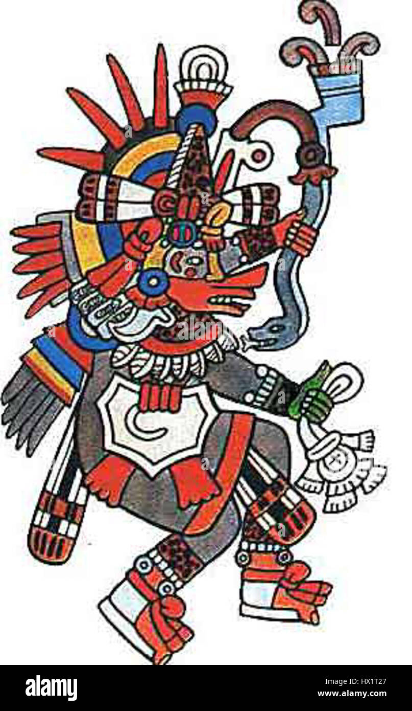 Ehecatl è un dio azteco associato al vento, all'aria e alla forza vitale, spesso raffigurato nell'arte e nella scultura azteca. Giocò un ruolo chiave nella cosmologia azteca, simboleggiando il respiro della vita e la potenza del vento. Foto Stock