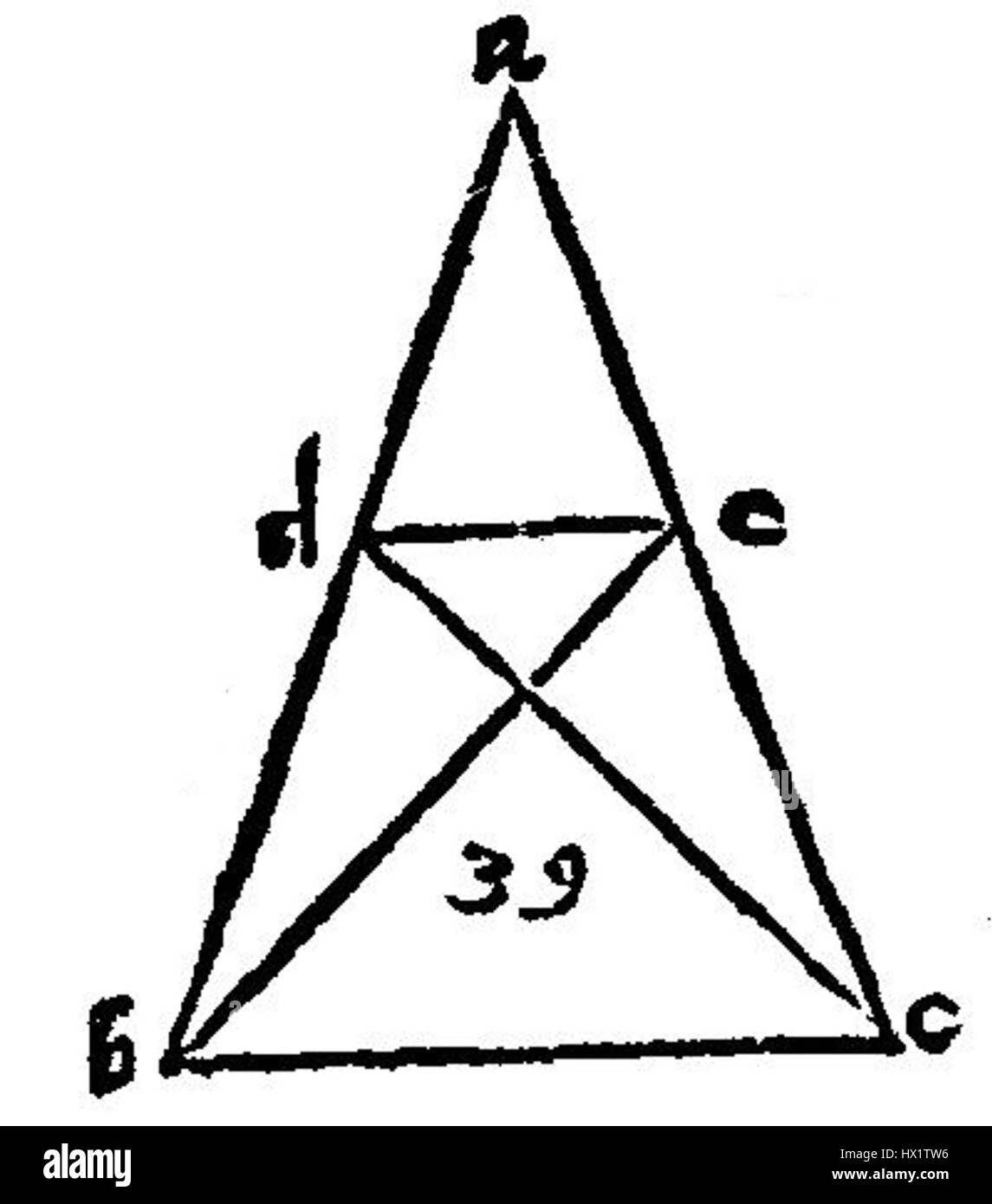 Gli "elementi" di Euclide sono una delle opere più influenti nella storia della matematica. La pagina specifica 034v a si riferisce a una delle molte proposte geometriche, offrendo approfondimenti sulla geometria euclidea e sul suo impatto sulla matematica moderna. Foto Stock