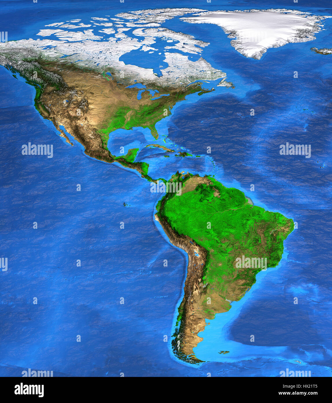 Dettagliata vista satellitare della terra e dei suoi landforms. Nord e Sud America map. Gli elementi di questa immagine fornita dalla NASA Foto Stock