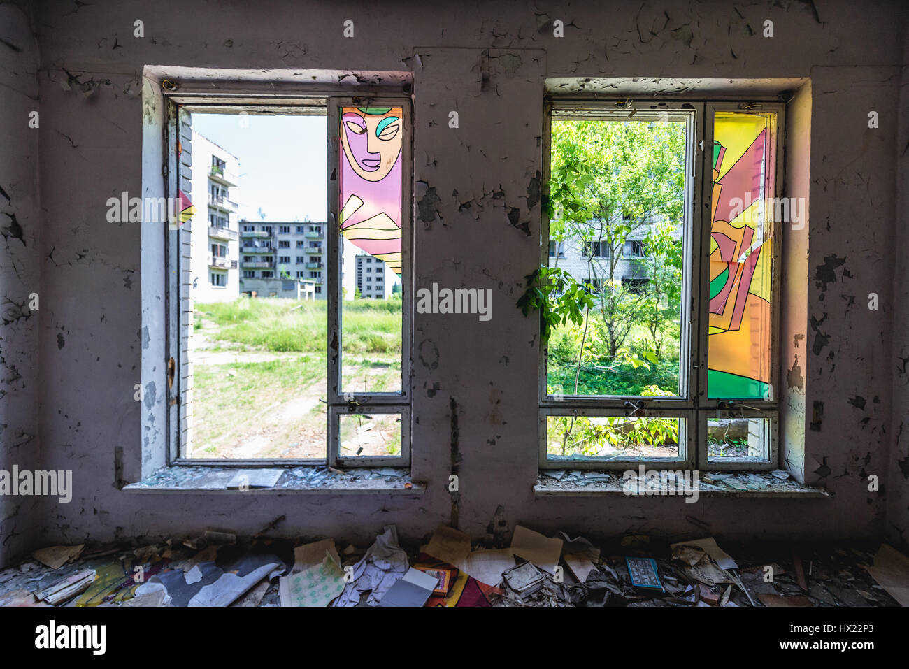 Garrison shop in Skrunda-1 città fantasma, ex sito dell Unione Sovietica Dnepr stazione radar dal periodo della guerra fredda vicino Skrunda città in Lettonia Foto Stock