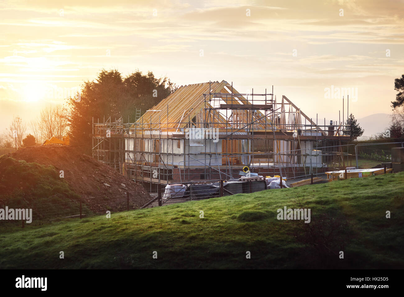 Home in costruzione su un sito di costruzione Foto Stock