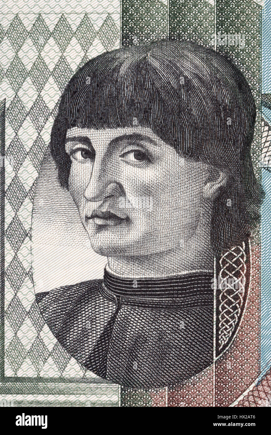 Niccolò Machiavelli ritratto dal denaro italiano Foto Stock