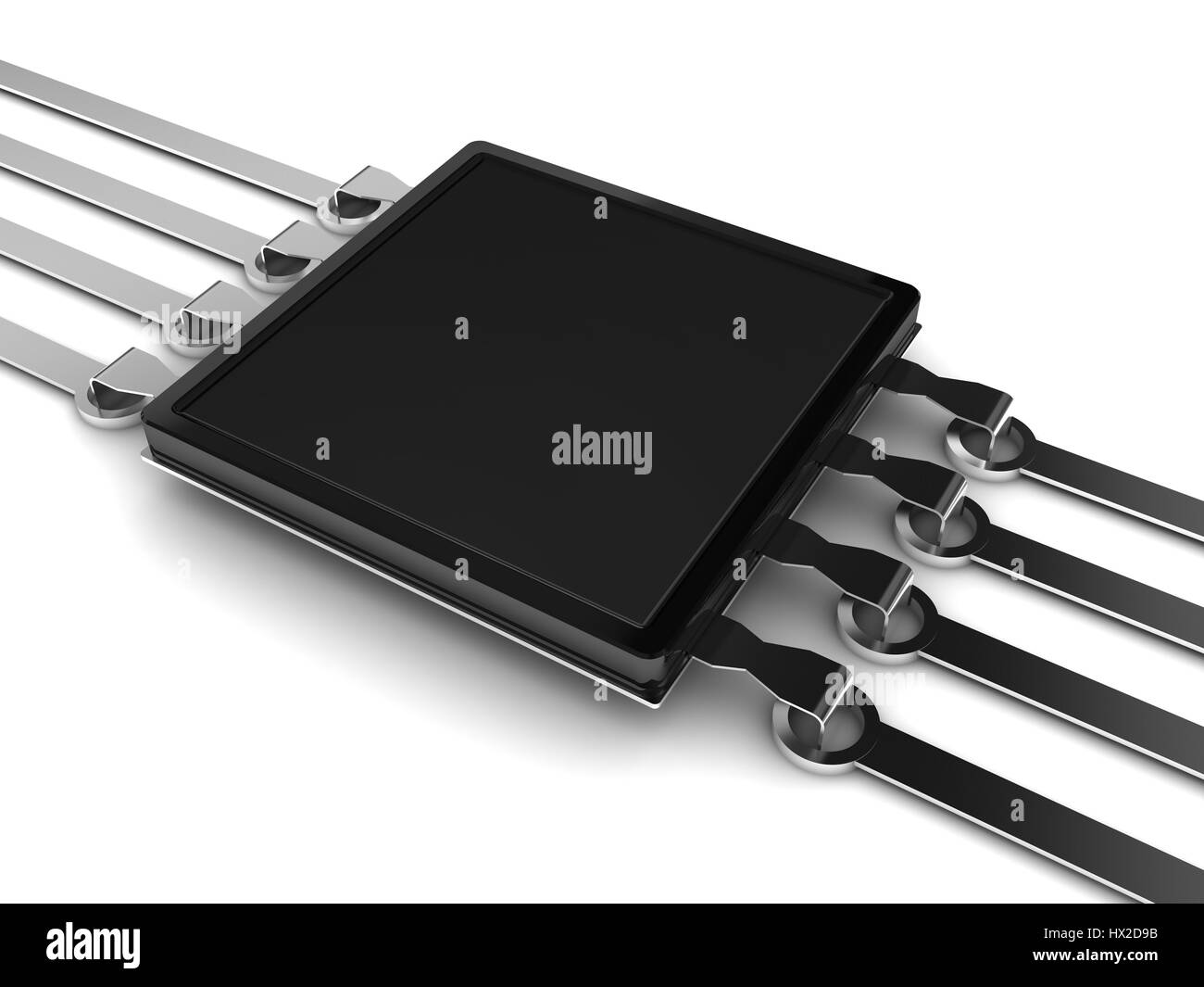 3d illustrazione dei chip elettrici sul circuito su sfondo bianco Foto Stock