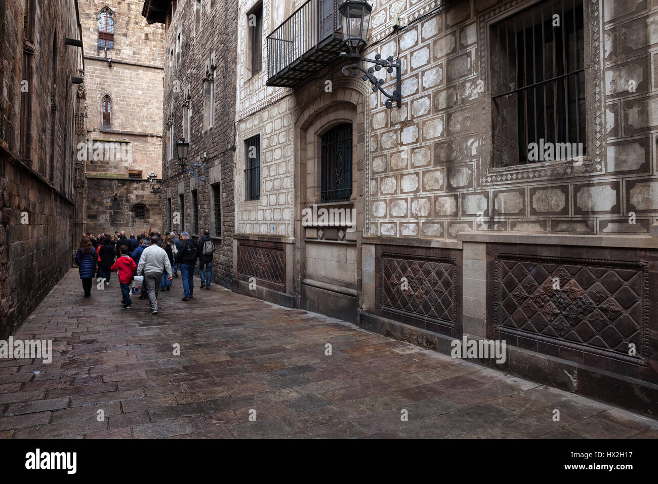 Carrer de la Pietat Street nel Quartiere Gotico (Barri Gotic) della città di Barcellona, in Catalogna, Spagna Foto Stock