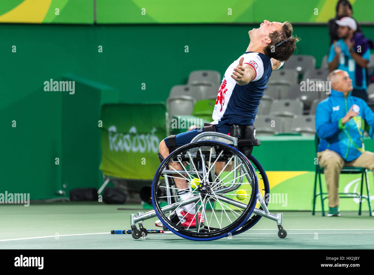 Tennis su sedia a rotelle durante il concorso Rio 2016 Giochi Paralimpici Foto Stock