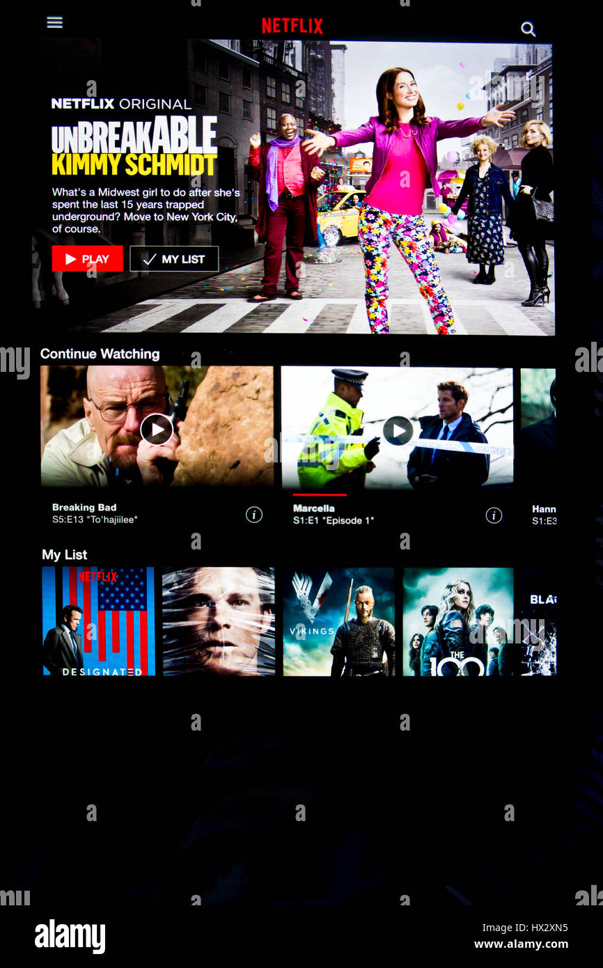 Schermata di Netflix su tablet Foto Stock