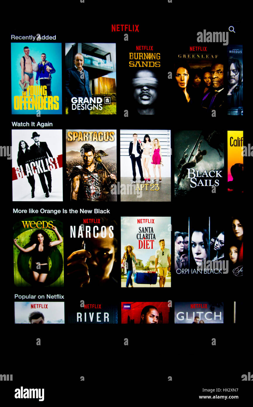 Schermata di Netflix su tablet Foto Stock