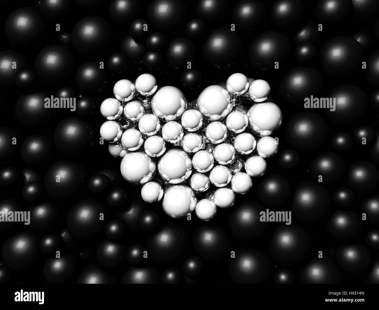 Argento e nero lo sfondo di sfere 3D render Foto Stock