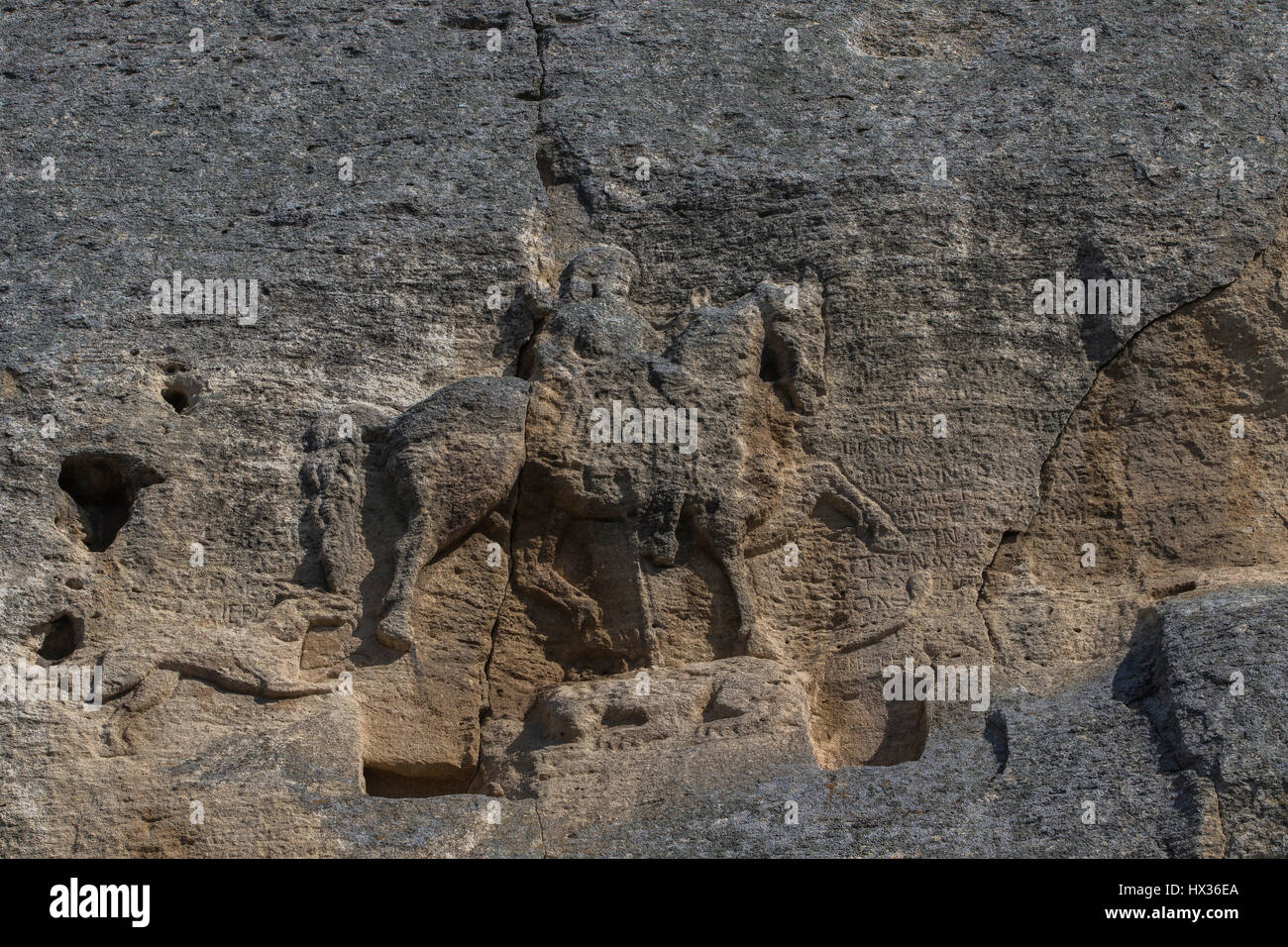Il Cavaliere di Madara, Il Cavaliere di Madara è un inizio medioevo roccia grande rilievo. Questo è il simbolo globale della Bulgaria. Il Madara horseman Foto Stock