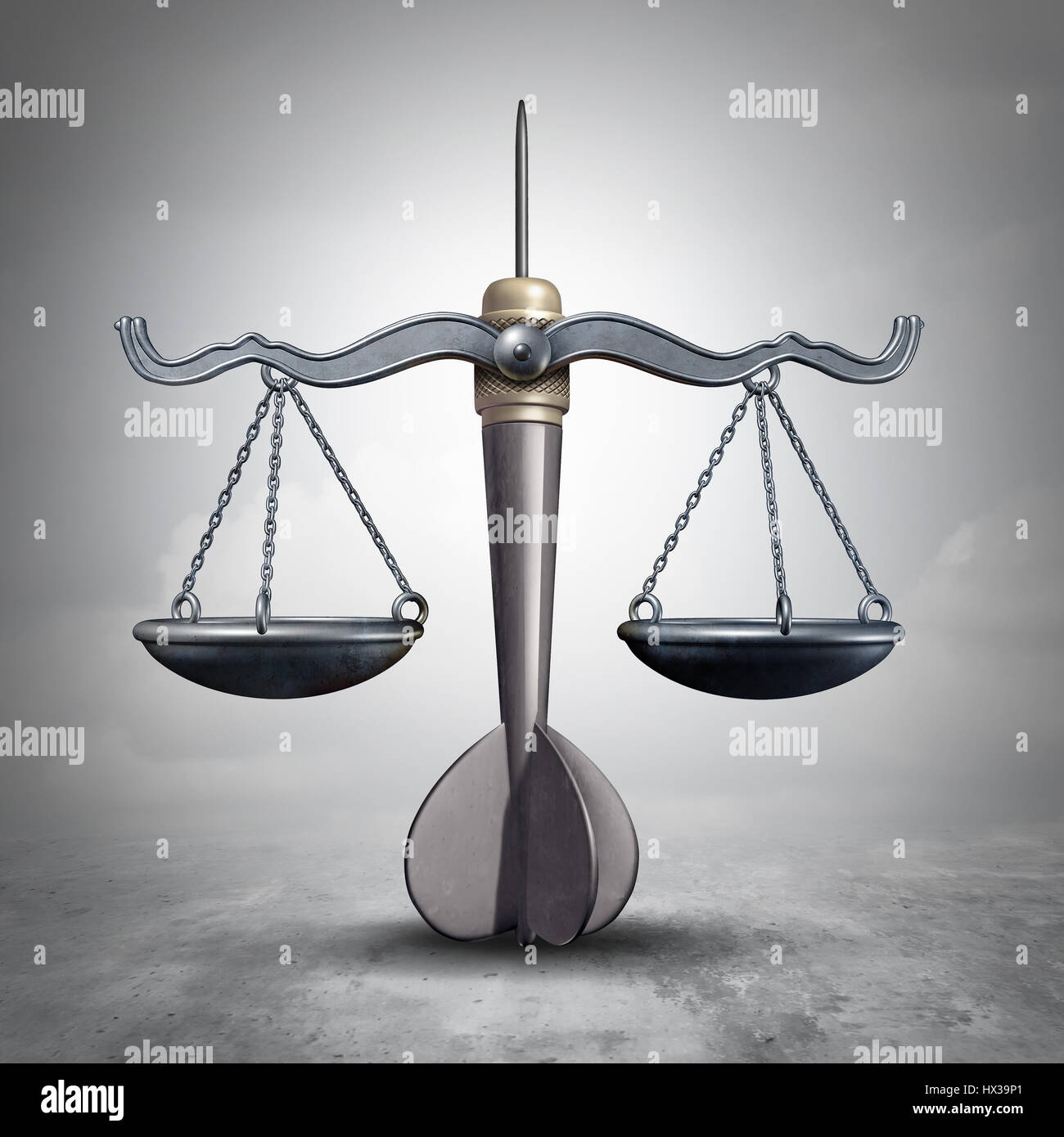 Obiettivo giuridico e contenzioso avvocato obiettivo come simbolo di una giustizia a forma di scala come bullseye dart oggetto come una legislazione o contenzioso focus e legge. Foto Stock