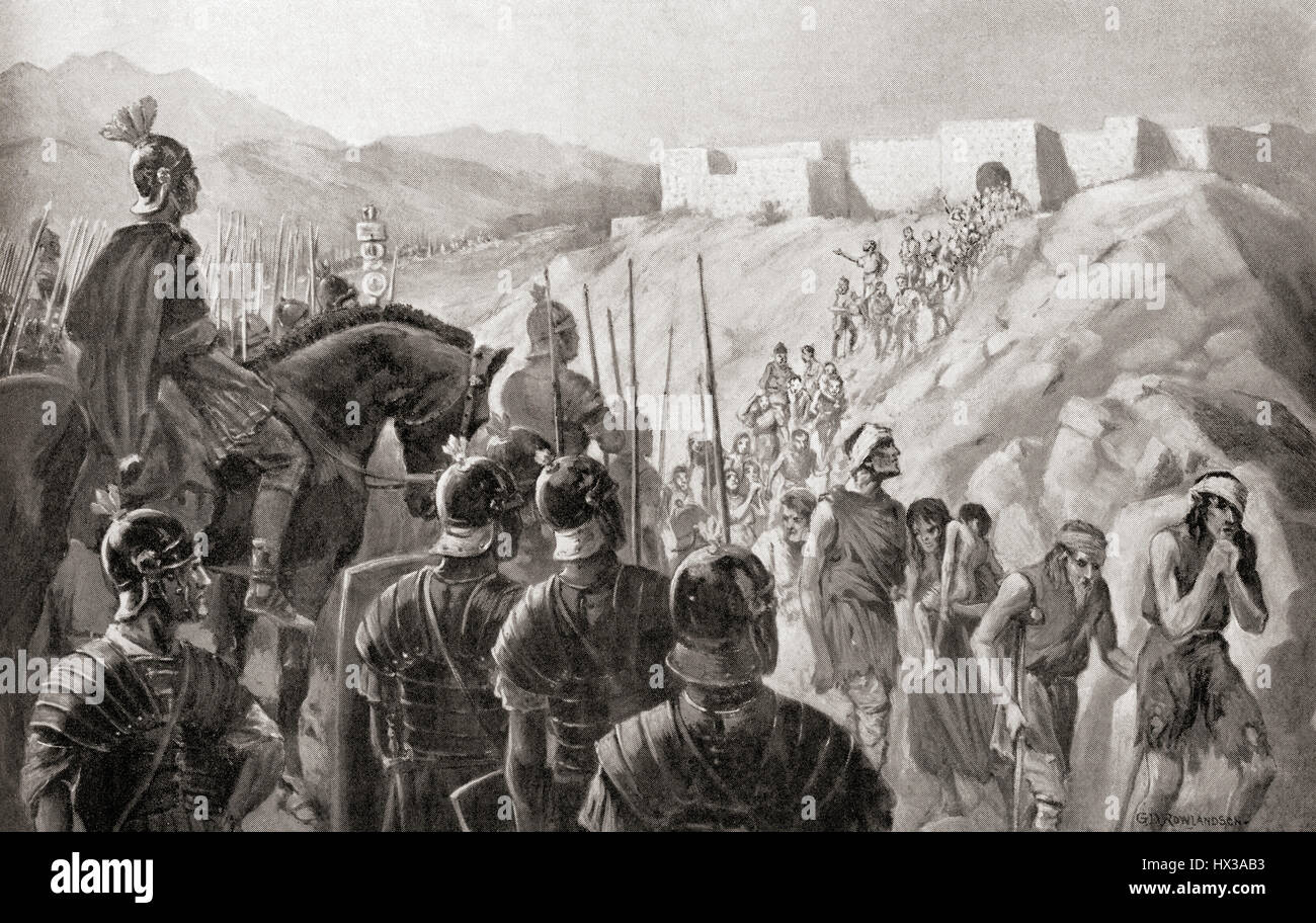 La sottomissione di Numantia in 133 BC, da parte del generale romano Scipione Emiliano africanus. Da Hutchinson nella storia delle nazioni, pubblicato 1915. Foto Stock