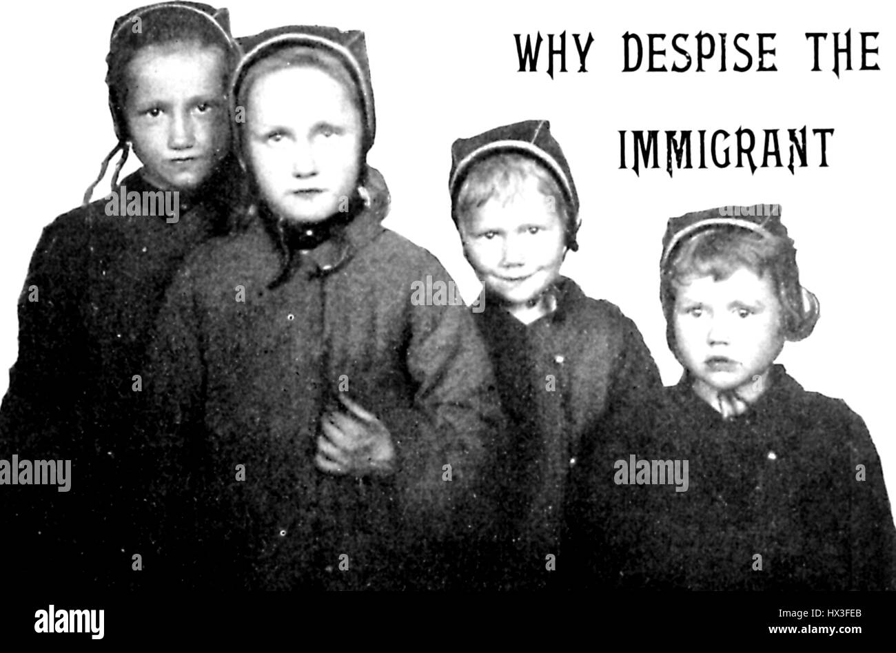 Illustrazione di diversi bambini immigrati poveri e dall'aspetto forno, con la didascalia "perché disprezzare l'immigrato", tratta da una pubblicazione missionaria cattolica che sostiene la lotta contro i sentimenti anti-immigrazione negli Stati Uniti, 1905. Foto Stock