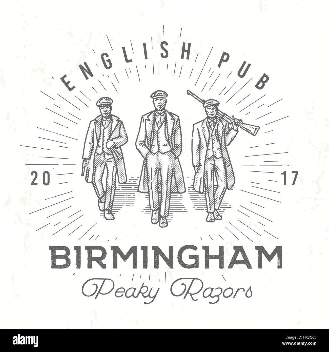 Retrò peaky logo. Gli uomini in cappelli con blinders illustrazione. Gangster poster vintage. Pub inglese insegna. Birmingham gang disegno vettoriale Illustrazione Vettoriale