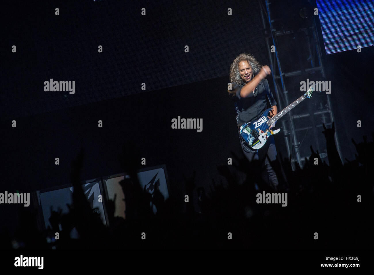 Hong Kong, Cina. Xx Gennaio,2017. Kirk Hammett dei Metallica si esibisce in AsiaWorld-Expo in Hong Kong. Foto Stock