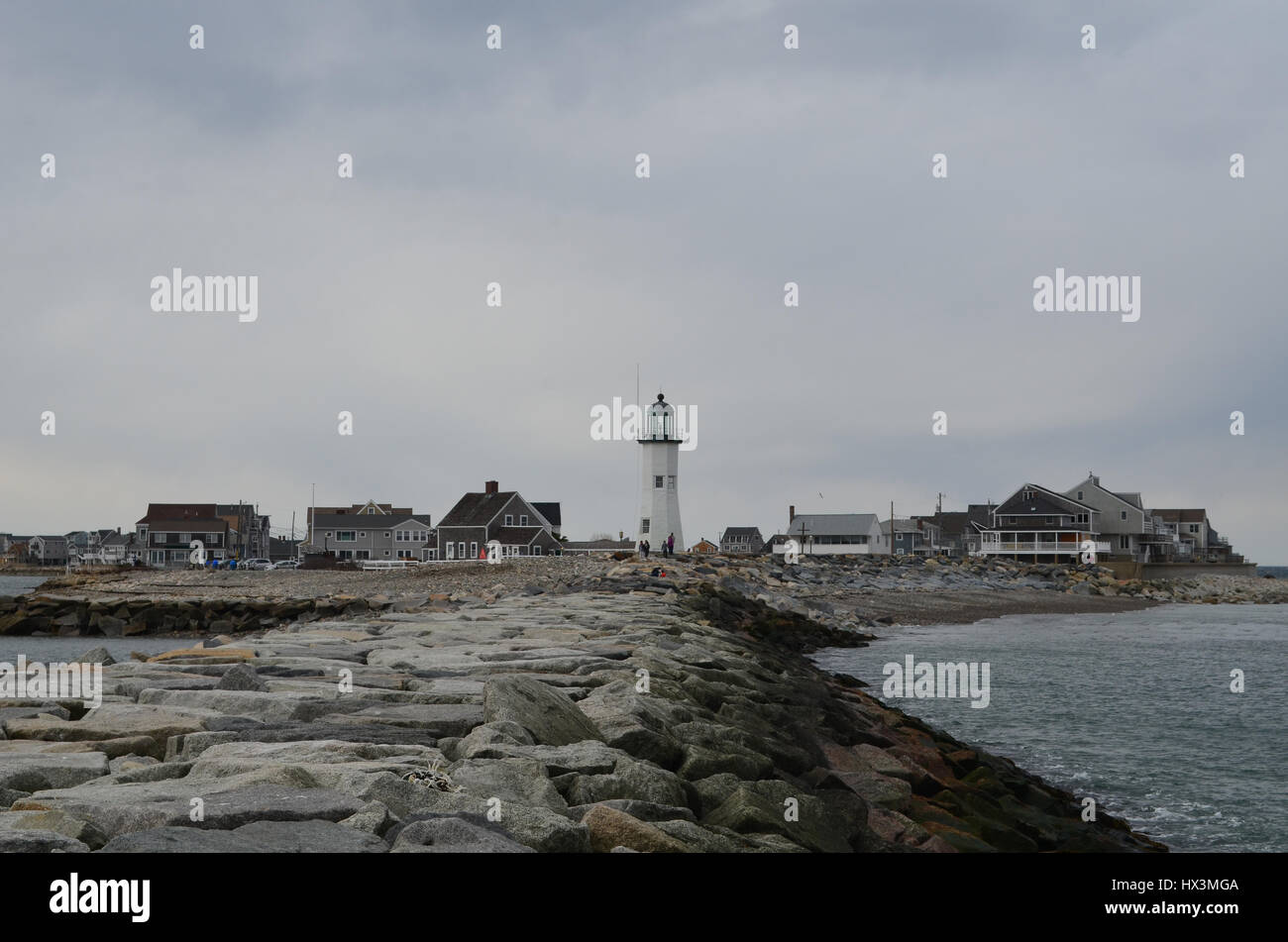 Quartiere con il vecchio Scituate luce indipendente alto. Foto Stock