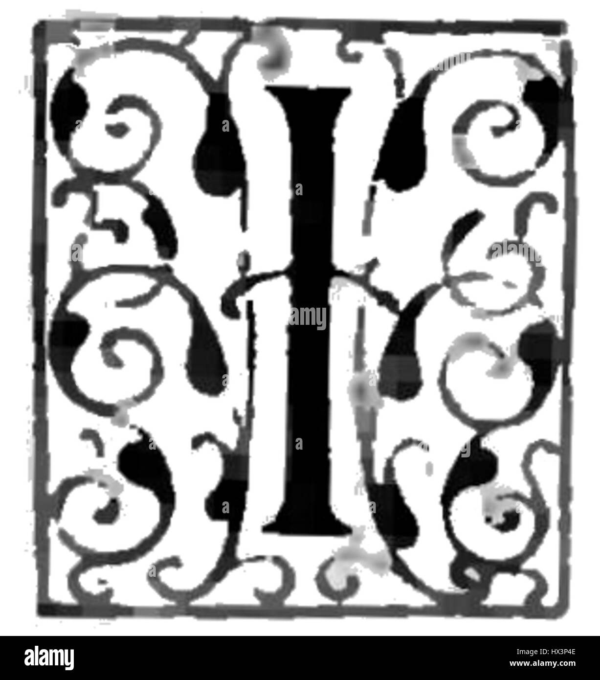 "Lettrine i" è una lettera manoscritta miniata, tipicamente del periodo medievale, nota per il suo design e la decorazione intricati. Il pezzo mette in mostra l'abilità degli illuminatori manoscritti e la tradizione artistica dell'epoca. Foto Stock