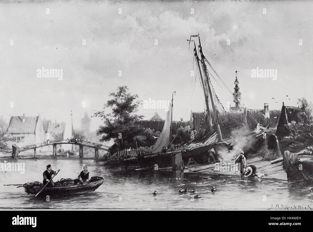 Johannes Hermanus Koekkoek Barend (1840 1912) Wharf presso il River Brink Foto Stock