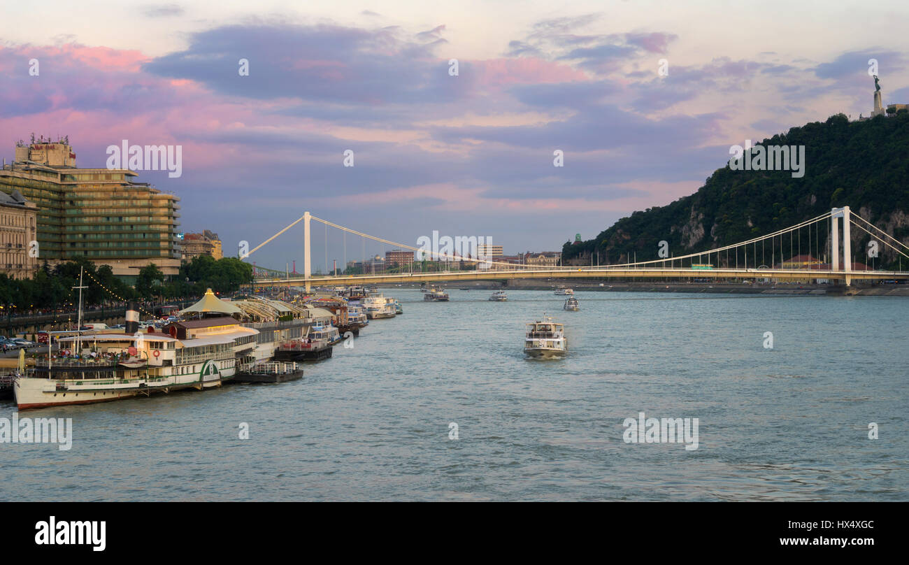Bellissimo il ponte Elisabetta visto dal Castello di Buda Foto Stock