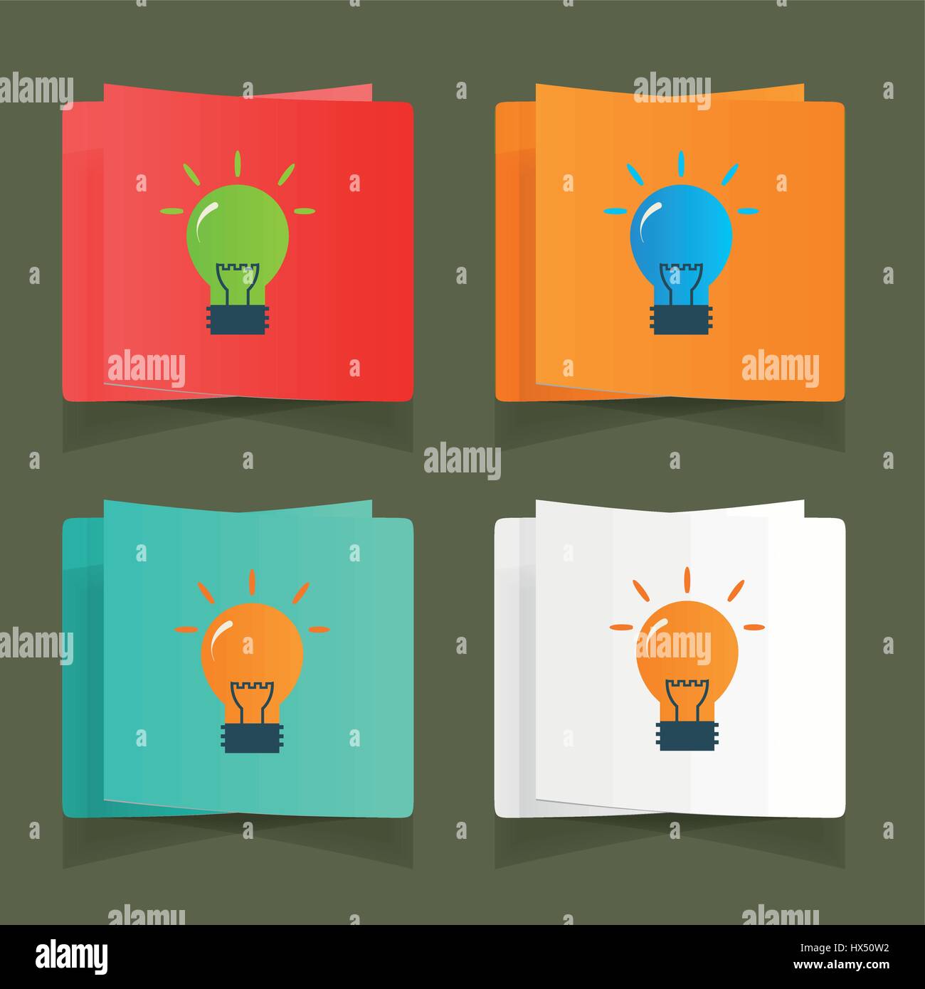 Set di icone semplici schermo piatto a colori e lampadine Illustrazione Vettoriale