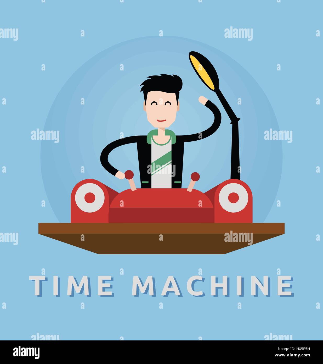 Uomo sulla macchina del tempo illustrazione Illustrazione Vettoriale