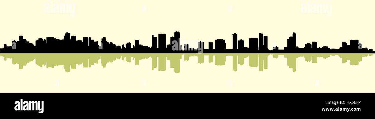 Silhouette skyline della città di Miami, Florida, Stati Uniti d'America. Illustrazione Vettoriale