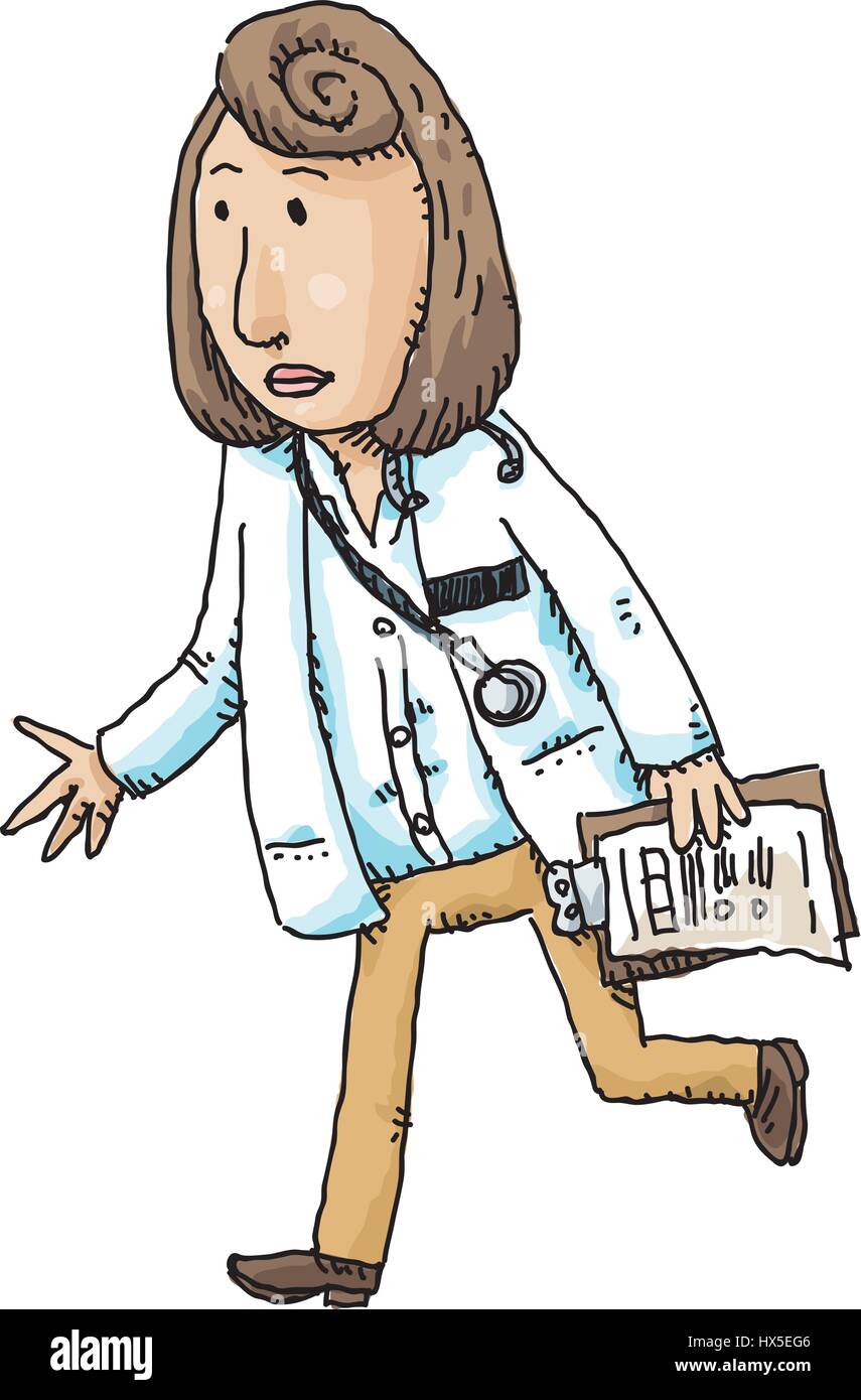 Un grave donna medico camminare mantenendo una clipboard. Illustrazione Vettoriale