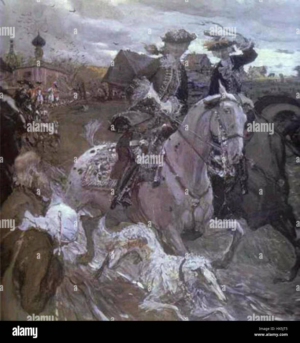 Pietro II e la principessa Elizabeth Petrovna a caccia, un dipinto di Valentin Serov, un artista russo, creato nel XIX secolo. Foto Stock