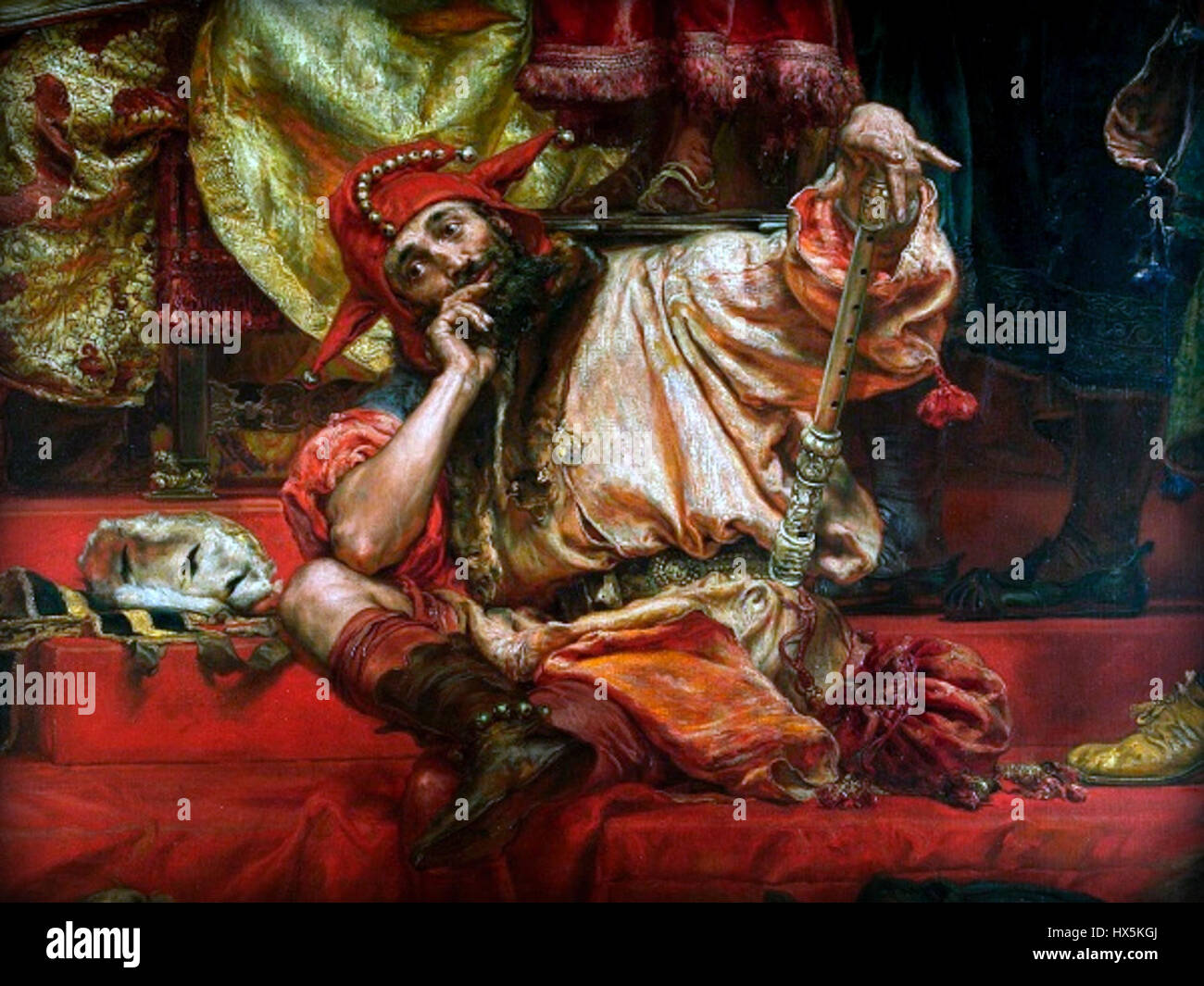 L'omaggio prussiano è un famoso dipinto dell'artista Stanczyk, che raffigura l'evento del 1525 in cui il duca prussiano Alberto di Brandeburgo giurò fedeltà al re di Polonia, segnando un momento significativo nella storia polacca. Foto Stock