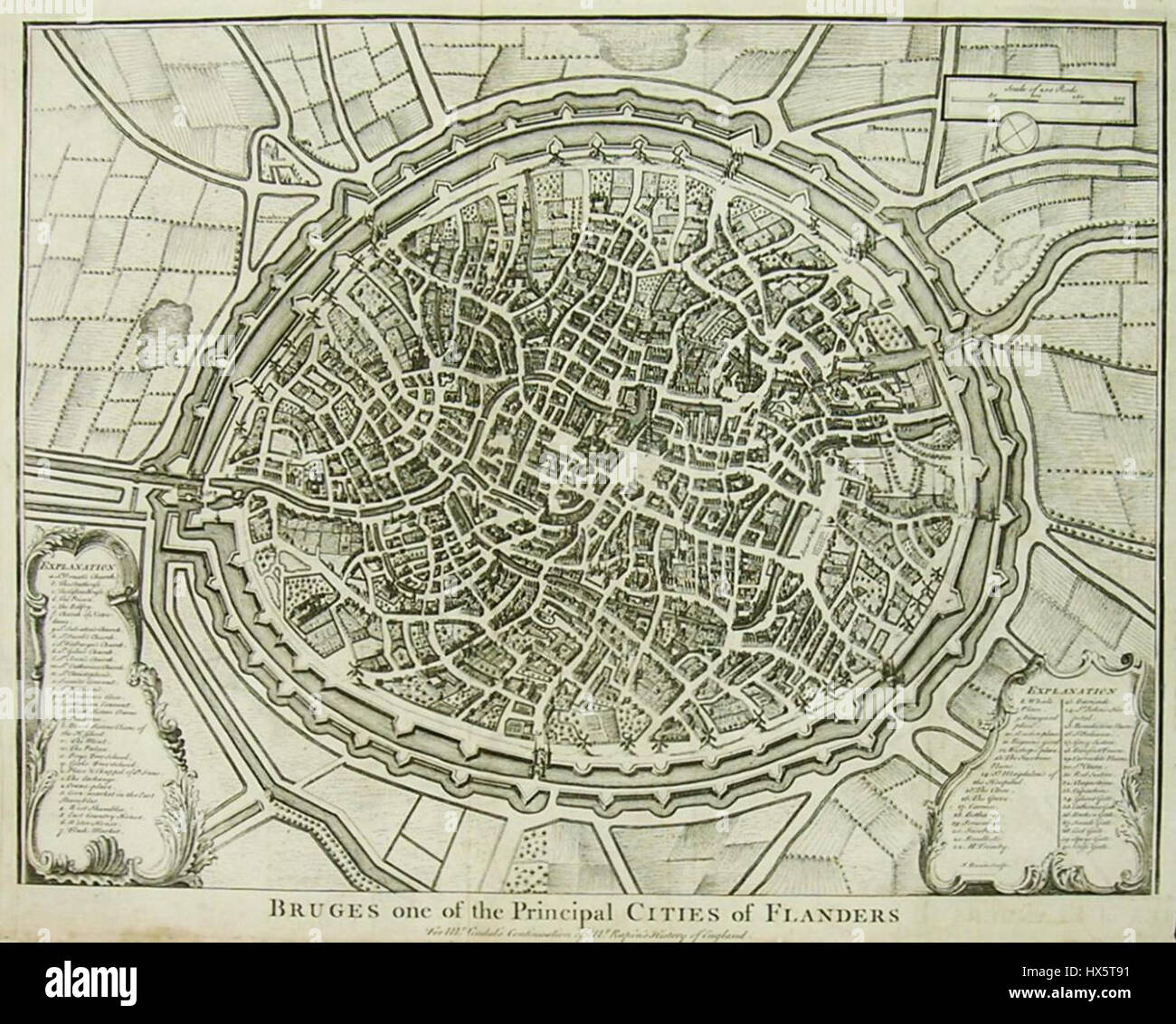 Mappa di Bruges da James Basire, 1742 Foto Stock