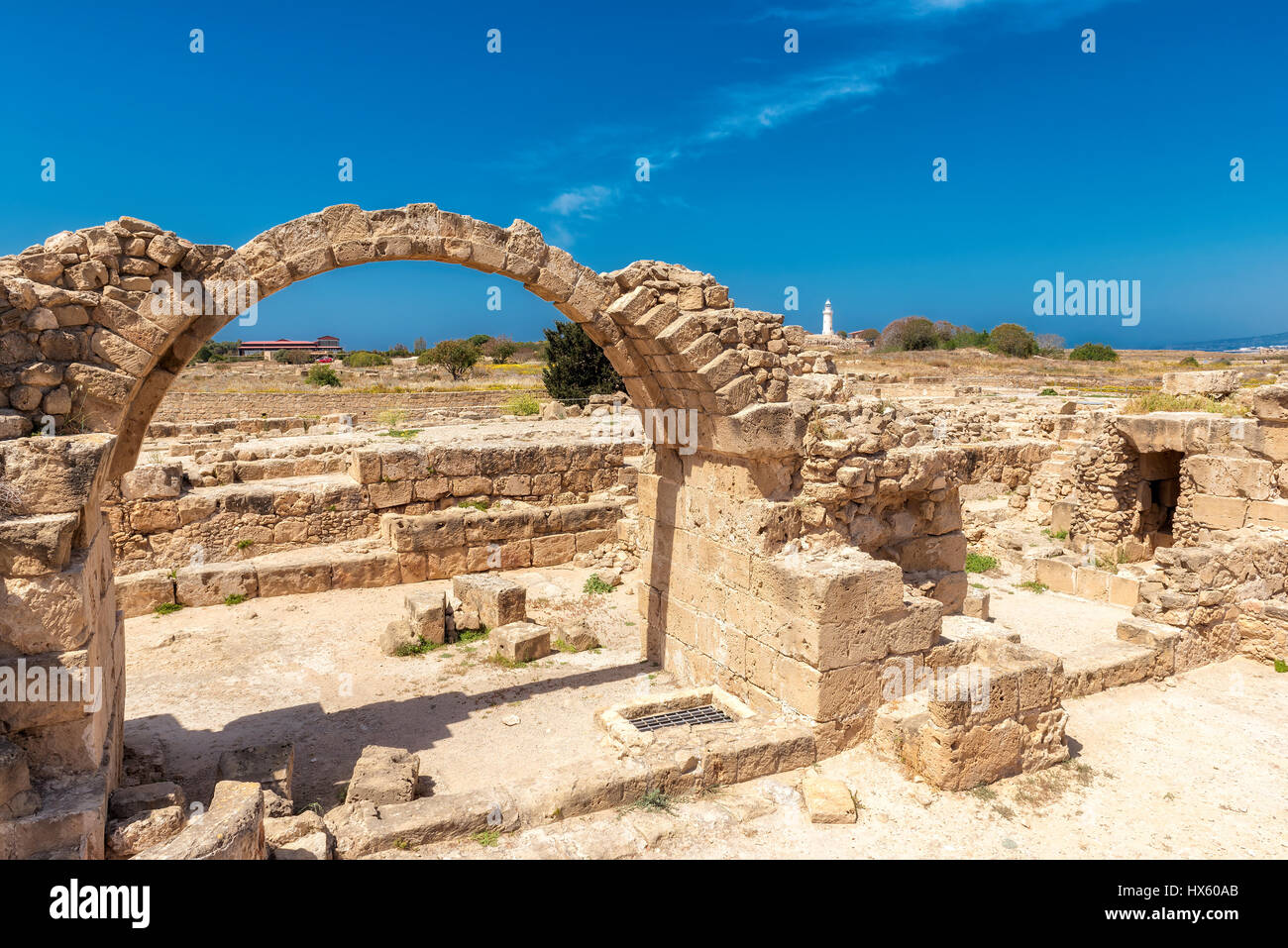 Le rovine di un antico tempio. Paphos parco archeologico. Un sito del patrimonio mondiale. Kato Paphos. Cipro. Foto Stock