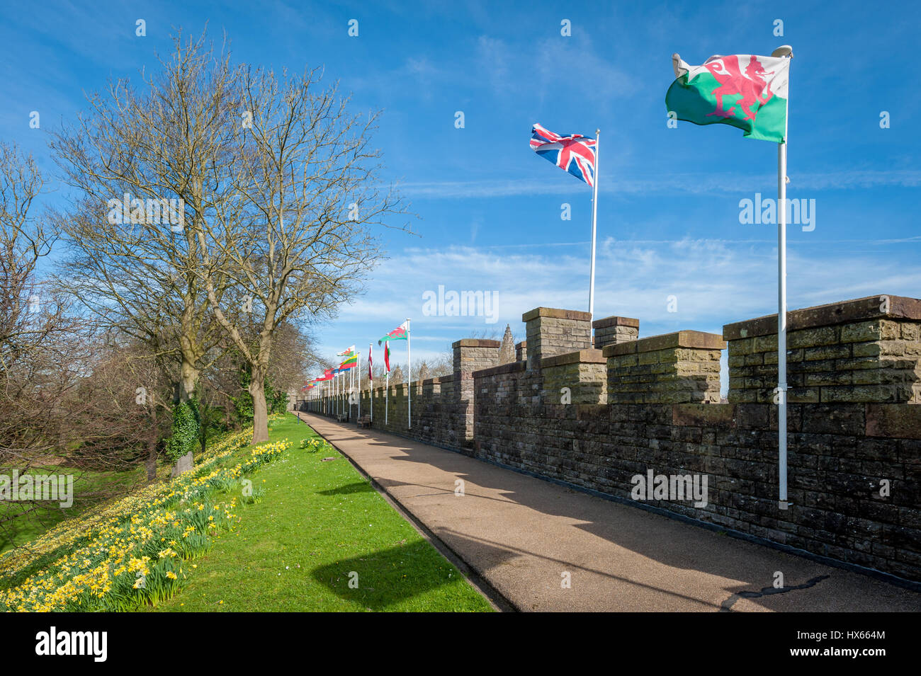 La merlatura a piedi al Castello di Cardiff Foto Stock