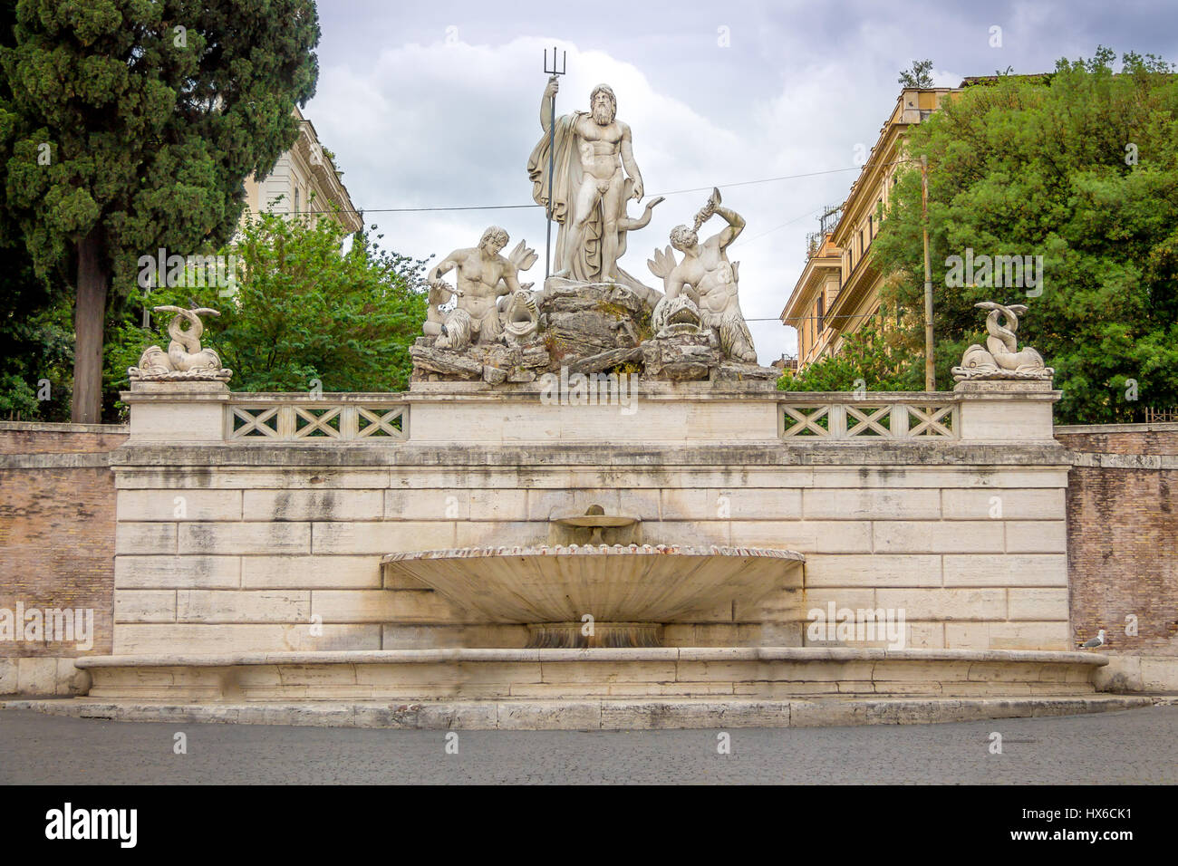 Fontana del Nettuno in Piazza del Popolo - Roma, Italia Foto Stock